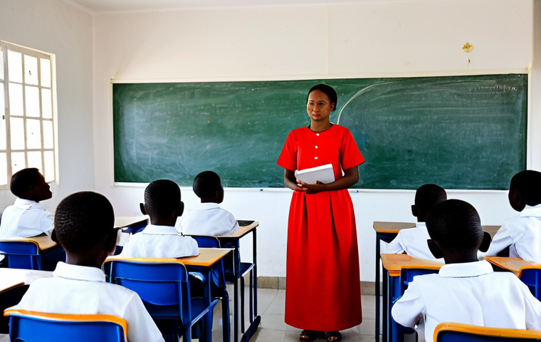 Modern Classroom in Comoros**

"A bright and modern classroom in Comoros, fully clothed students attentively listening to a female teacher in professional dress, interactive whiteboard displaying educational content, safe for work, appropriate content, modest setting, perfect anatomy, correct proportions, natural pose, high-resolution image, well-lit, family-friendly."

**