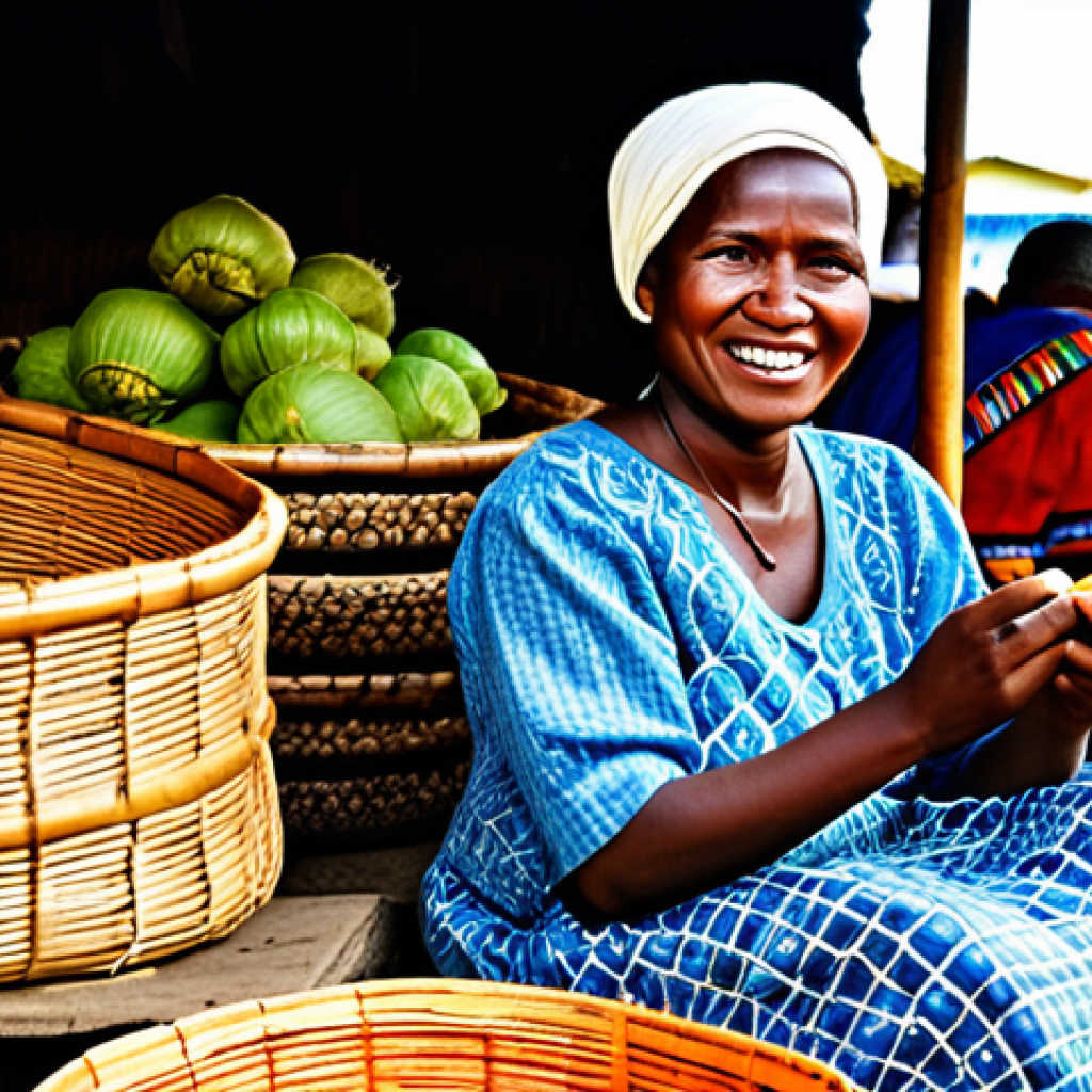 코모로 여성 지위와 권리 - **Prompt:** A vibrant, bustling traditional open-air market in Moroni, Comoros. In the foreground, a...