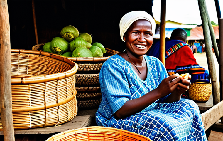 코모로 여성 지위와 권리 - **Prompt:** A vibrant, bustling traditional open-air market in Moroni, Comoros. In the foreground, a...