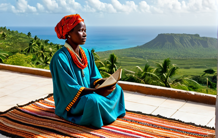 코모로 여성 지위와 권리 - **Prompt:** A powerful and inspiring scene depicting the modern Comorian woman's journey towards emp...