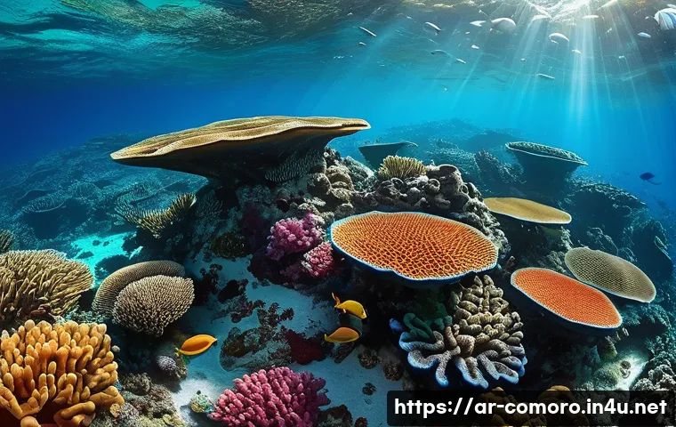 코모로 스쿠버 다이빙 스팟 - A vibrant underwater scene showcasing the colorful coral reefs of Comoros, featuring dense formation...