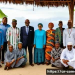 코모로 내부 정치 갈등 사례 - A vibrant political meeting scene in the Comoros Islands, featuring diverse leaders and community me...